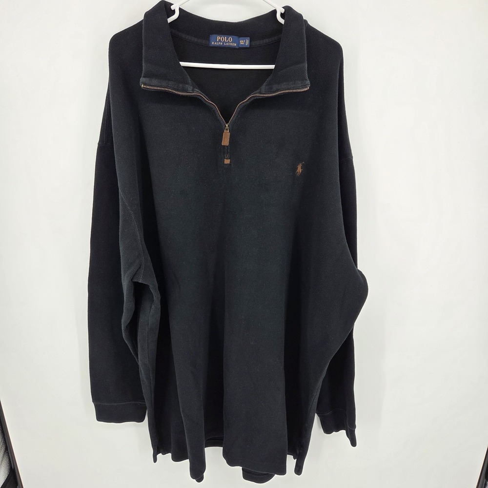 Polo Ralph Lauren Quarter Zip Pullover Men 4XLT Black Cotton Blend Preppy Golf